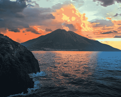 Stromboli Sicily Volcano Landscape Diamond Painting