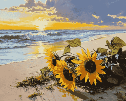 Sunflowers by the Beach Diamond Painting