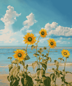 Sunflowers by the Beach Diamond Painting