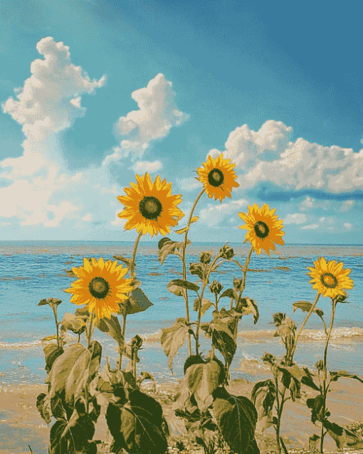 Sunflowers by the Beach Diamond Painting