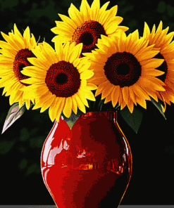 Sunflowers in Vibrant Red Vase Diamond Painting