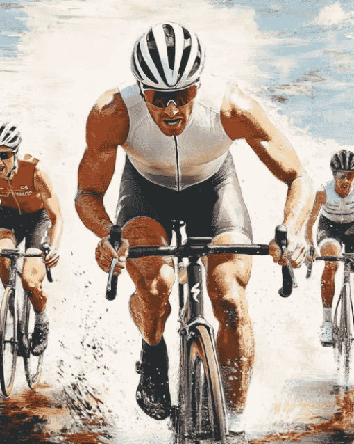 Triathlon Athletes on Bikes Diamond Painting