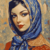 Vintage Blue Scarf Woman Diamond Painting