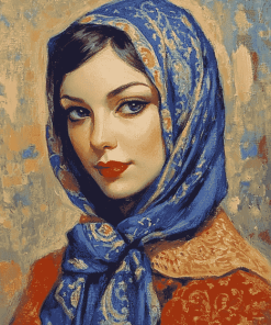 Vintage Blue Scarf Woman Diamond Painting