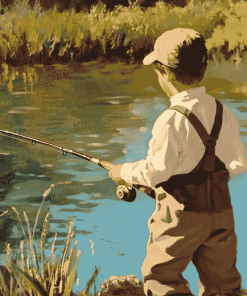 Vintage Little Boy Fishing Diamond Painting