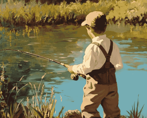 Vintage Little Boy Fishing Diamond Painting