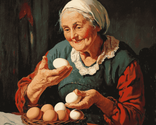 Vintage Old Lady and Eggs Diamond Painting