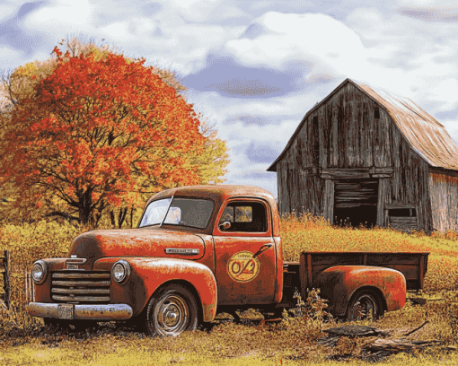 Vintage Red Truck Barn Diamond Painting