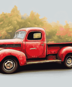 Vintage Red Truck Diamond Painting