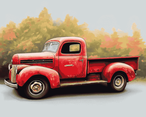 Vintage Red Truck Diamond Painting