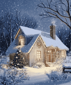 Vintage Snowy House Diamond Painting