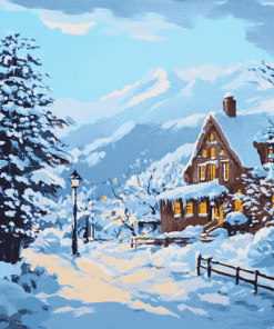 Vintage Snowy Houses Diamond Painting