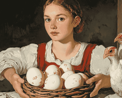 Vintage Woman with Eggs Diamond Painting