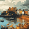 Wales Tenby Harbour Landscape Diamond Painting