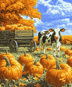 Whimsical Wagon Cows Diamond Painting