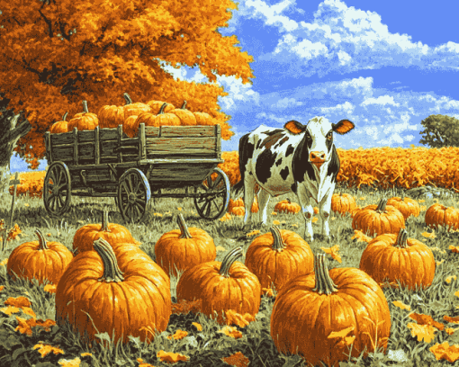 Whimsical Wagon Cows Diamond Painting