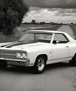 White Chevrolet El Camino Engine Diamond Painting