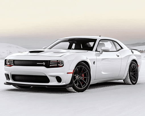 White Dodge Hellcat Muscle Car Diamond Painting