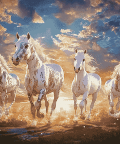 White Horses Elegance Diamond Painting