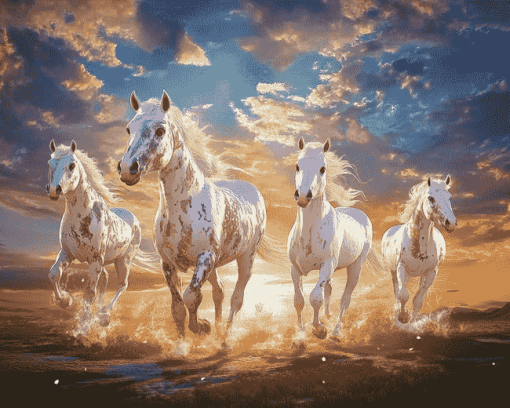 White Horses Elegance Diamond Painting