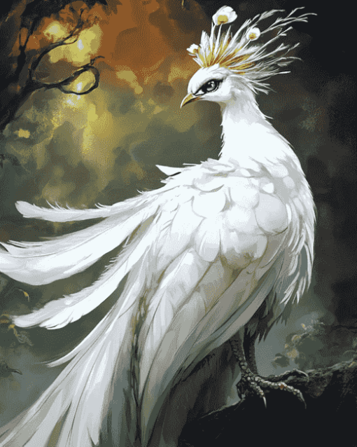 White Peacock Fantasy Diamond Painting