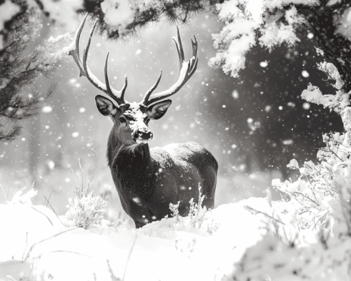 Winter Deer in Snow Diamond Painting