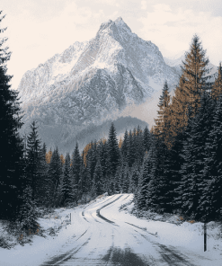 Winter Mountain Road Diamond Painting