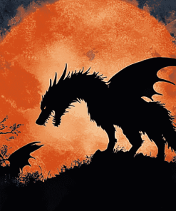 Wolf Dragon Silhouette Diamond Painting