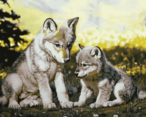 Wolf and Puppies Diamond Painting