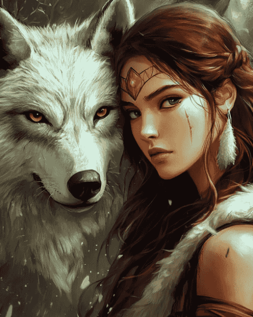 Wolf and Woman Diamond Painting