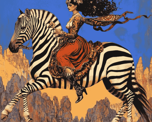 Woman Riding Zebra Diamond Painting