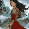 Woman and Wolves Animation Diamond Painting