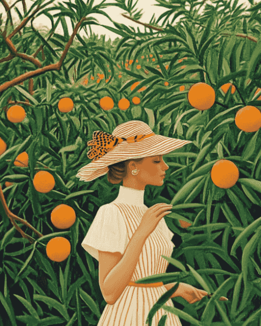 Woman in Vintage Orange Grove Diamond Painting