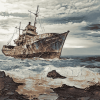 Wrack Ship Seascape Diamond Painting