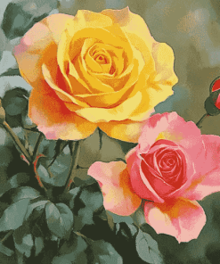 Yellow and Pink Rose Blossoms Diamond Painting