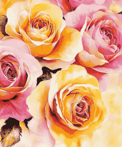 Yellow and Pink Rose Blossoms Diamond Painting